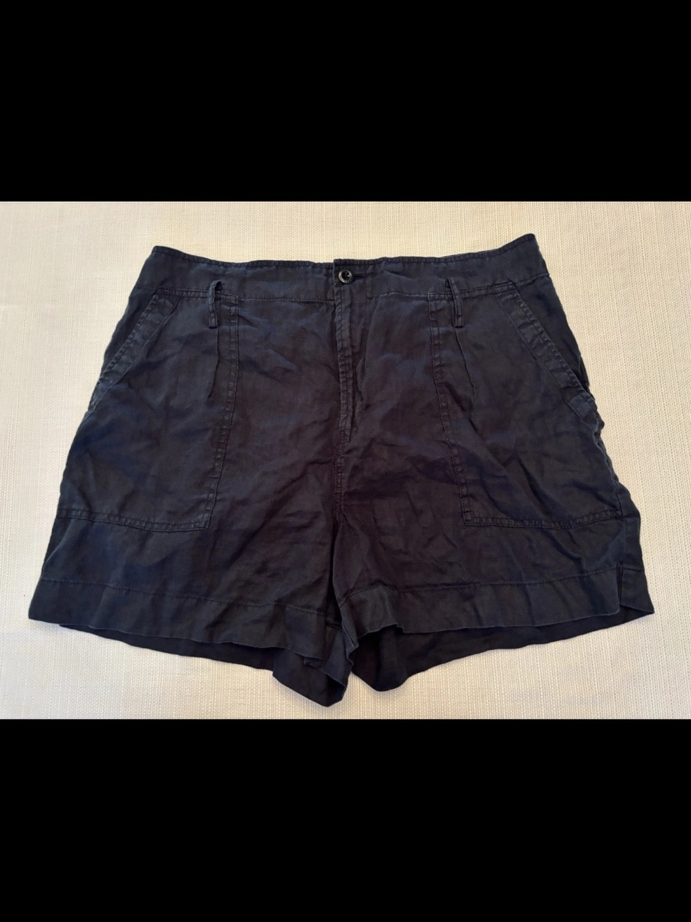 Lauren Ralph Lauren Black Label Women's Shorts Size 14P Navy Linen High Rise